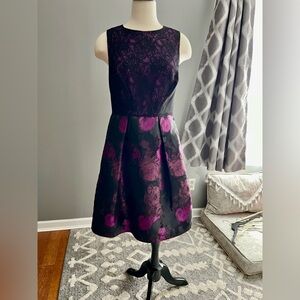 Purple Floral Satin Sleeveless Fit & Flare